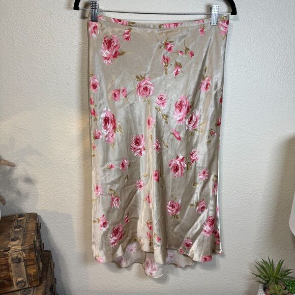 Vintage Banana Republic Floral Satin Midi Skirt Size 4 Y2k Coquette Girly - Picture 1 of 9